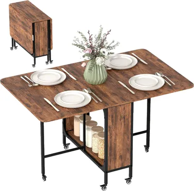 Image de Table pliante - Table escamotable - Table de salle à manger pliante - Table mobile - Table de salle à manger - Pour 6 personnes
