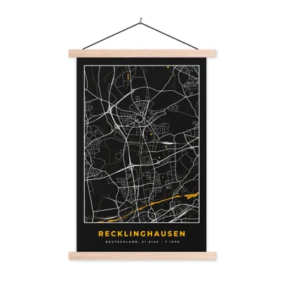 Produktbild von MuchoWow® Textilposter Gold - Deutschland - Karte - Stadtplan - Recklinghausen 120x180 cm mit holzfarbenen Rahmen - Textil-Plakat