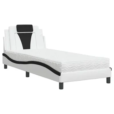 Produktbild von Bett "Viana" mit Matratze Weiß und Schwarz 90x200 cm Kunstleder