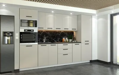 Produktbild von ULWEHOME | Küchenzeile 300 cm Kaschmir, Küchenmöbel-Set Beige mit Gerätehochschrank, Vorratsschrank & geteilten Arbeitsplatten 100 cm