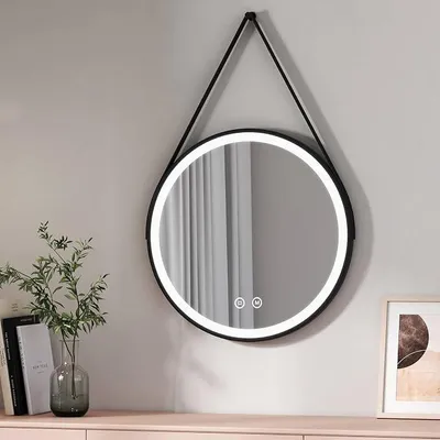 Obrázek produktu pro Zrcadlo do koupelny s osvětlením, LED zrcadlo, kulaté, průměr 60 cm, s dotykovým spínačem + 3 režimy: teplá bílá, studená bílá, neutrální, rám černý