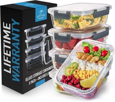 Obrázok produktu pre Vzduchotesné nádoby s viečkom, bez obsahu BPA, balenie po 5 kusoch, vhodné do mikrovlnnej rúry