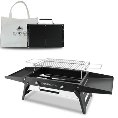 Obrázok produktu pre 34 x 23 cm, skladací, prenosný gril na drevené uhlie, malý campingový gril