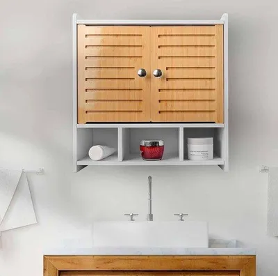 Image de Meuble de salle de bains à 2 portes avec tiroirs et étagère ouverte