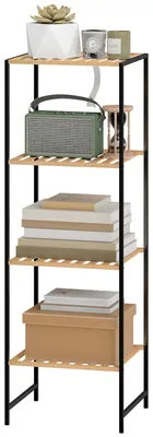 Produktbild von Standregal Badregal aus Bambus und Stahl, mit 4 Ablagen, 4-st?ckiges Bš¹cherregal, 36,5 x 33 x 110 cm, Natur