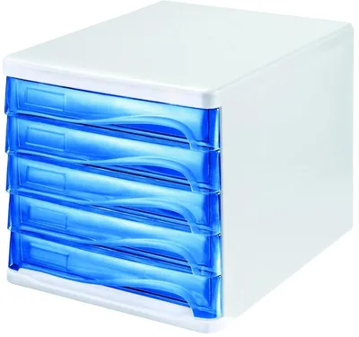 Produktbild von Schubladenbox 5 Schübe blau transluzent/lichtgrau Packung mit 4 Stück