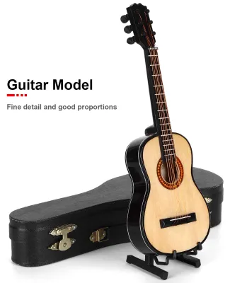 Image de Miniature guitare en bois - Instrument décoratif pour maison de poupées et cadeau