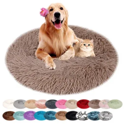 Immagine prodotto di Cuccia per cani, forma rotonda, in peluche, lavabile, color beige, diametro 110 cm