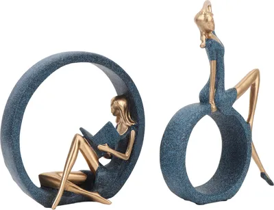 Image de 2PCS Resin Figurines Reading A Book Yoga Girl Modern Aesthetic Art Sculptures Bookshelf Bookcase Statue for Library Office Decor Gifts