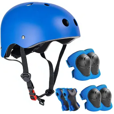 Produktbild von Schonerset Kinder mit Helm, Knieschützer Ellenbogen Handgelenk, 7-teilig, Größe S, Blau