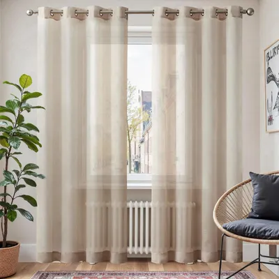 Voilegardine mit Ösen, 2er Set, 140x225 cm, Beige