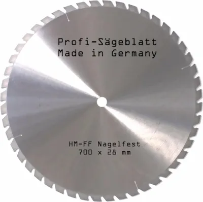 Produktbild von HM Sägeblatt 700 x 28 mm NAGELFEST FF Hartmetall FSP Kreissägeblatt 700mm für Bauholz Brennholz Schalholz Leimholz Sägen mit Wippsäge Tischkreissäge Kreissäge Kappsäge Brennholzsäge Tischsäge