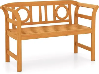 Imagen del producto de Banco de jardín resistente a la intemperie, banco exterior de madera de acacia, banco de balcón para 2 personas con capacidad de carga de hasta 320 kg, banco de madera con reposabrazos y respaldo, banco para jardín, balcón o terraza (forma en "O")