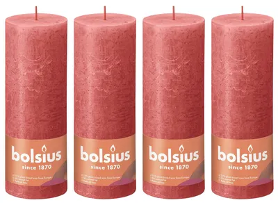 Image de lot de 4 bougies - hauteur 19 cm - diamètre 6,8 cm - Rustique - Fleur rose