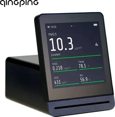 Produktbild von Detektor vzduchu QingPing, měřič kvality vzduchu, teploměr, vlhkoměr, podporuje detekci CO2, PM2,5, PM10, tVOC-Formaldehyd, černý