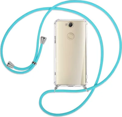 Produktbild von Handykette Backcover-Schutzhülle mit Band (Metall silberfarben) für Sony Xperia XA2 Plus - türkis