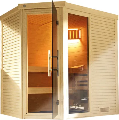 Produktbild von Sauna CUBILIS ECK 1 , Komp5,4, Rundumsorglospaket, Leuchte, Anlieferung, Aufbau x B x T x H  x 195 x 145 x 0