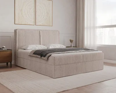 Produktbild von MOEBLO Boxspringbett 04 180x200 cm Doppelbett mit Bettkasten, Bonell-Matratze H2/H3, Topper, gepolstertem Kopfteil, Cordstoff Ambience 04, Beige