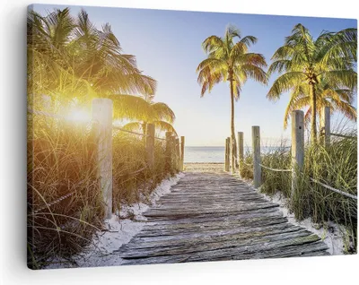 Produktbild von Bild auf Leinwand - Leinwandbild - Einteilig - Strand Palmen Fußgängerbrücke - 70x50cm - Wand Bild - Wanddeko - Wandbilder - Leinwanddruck - Bilder - Wanddekoration - Leinwand bilder - AA70x50-4171