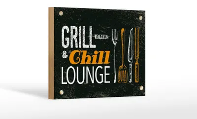 Produktbild von Holzschild Spruch Grill & Chill Lounge Grillen Dekoration 18x12 cm