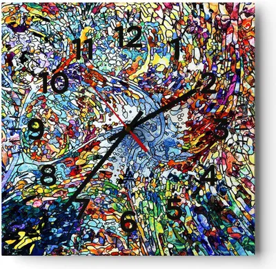 Produktbild von Wanduhr - Quadrat - Glasuhr - Abstraktion modern - 30x30cm - Schleichendes Uhrwerk - Lautlos - zum Aufhängen bereit - Dekoration Modern - Wanddekoration aus Glas - C4AC30x30-4045