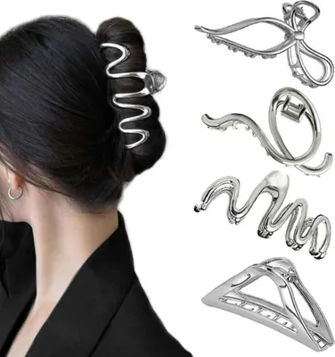 Obrázek produktu pro sada 4 kovových sponek do vlasů Silver Large Hair Clips Vlasové doplňky