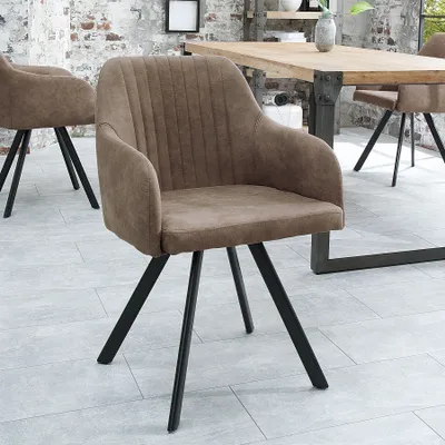 Produktbild von riess-ambiente Retro Design Stuhl LUCCA antik taupe Microfaser mit Armlehne Steppung gepolstert Esszimmerstuhl Konferenzstuhl
