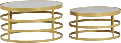Image de vidaXL Ensemble de tables basses 2 pièces marbre laiton et blanc