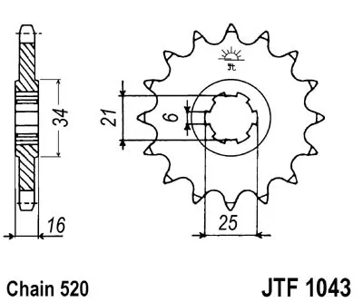 Immagine prodotto di Pignone JT 520 14T a dentatura grossa diametro interno 21mm / 25mm
