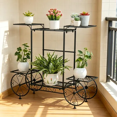 Image de FATIVO Étagère à Fleurs en Métal 83 × 22 × 68,5 cm, Support à Plantes à 6 Niveaux, Étagère à Plantes pour Intérieur et Balcon, Multiniveau, Noir