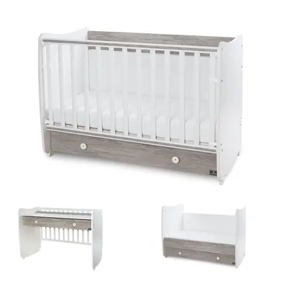 Produktbild von Lorelli Babybett Dream 60 x 120 cm umbaubar Schreibtisch Kinderbett Schaukelbett weiß grau