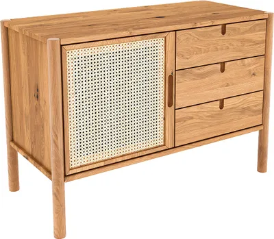 Produktbild von Kommode 97 cm breit, Eiche massiv geölt mit Rattangeflecht, PORI-165