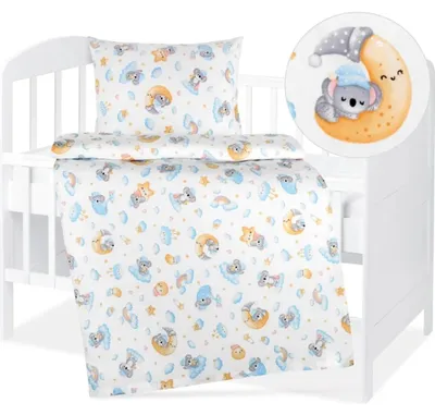 Obrázok produktu pre Detská bavlnená posteľná bielizeň – 90 x 135 cm, 45 x 60 cm – modrá, žltá