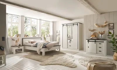 Produktbild von Schlafzimmer Set Stove in weiß komplett Set 5-teilig mit Bett und Kleiderschrank