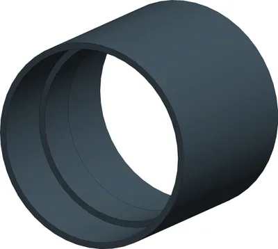 A 3D rendering of a dark gray cylindrical pipe connector.
