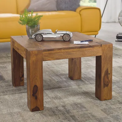 Produktbild von FineBuy Couchtisch Sheesham Massivholz 60x60 cm Quadratischer Wohnzimmertisch Handgefertigt & Naturfarben Beistelltisch aus Echtholz