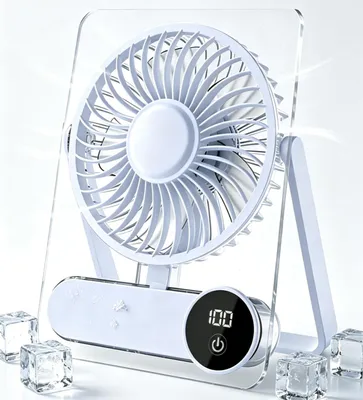 Produktbild von Tischventilator, Wiederaufladbarer USB Ventilator,Klein Tragbarer Tischventilator, Stufen-Variable, LED Digitalanzeige,für Büro blau
