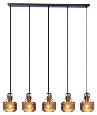 Zdjęcie produktu dla Lampa wisząca, metal, tkanina, czarne złoto, 4 żarówki