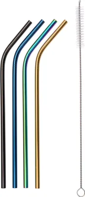 Produktbild von GRÄWE Trinkhalme Edelstahl, bunt, 4 Stück + Bürste