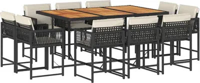 Obrázok produktu pre vidaXL 11-dielny záhradný jedálenský set s vankúšmi Black Poly Rattan