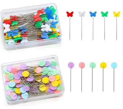 200 bunte Stecknadeln, flach, mit Kunststoffkopf, 54/53 mm