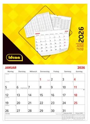 Produktbild von Idena 12073 - Kalender 2026 in DIN A4 Querformat (29,5 x 21 cm), Wandkalender 1