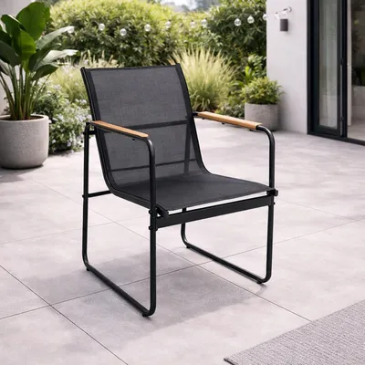 Outdoorstuhl Gartenstuhl Lounge Sessel Vollstahl Textilen Schwarz