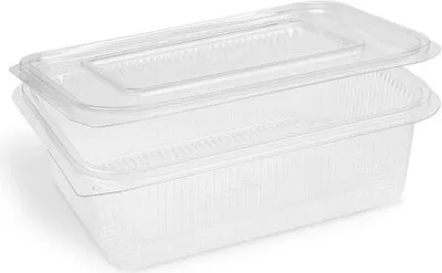 Produktbild von 100x Rechteckbecher klar mit Deckel 1500 ml (rPET)