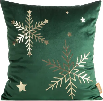 Produktbild von EUROFIRANY | Zierkissenbezug - Weihnachtskissenbezug - 45 x 45 cm - Grün Gold - Weihnachtskissenhülle - Sterne - Weihnachten