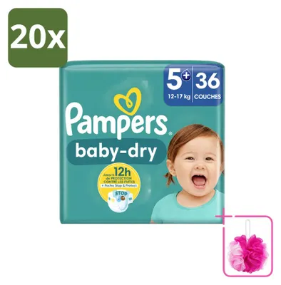 Imagen del producto de 20 pañales Pampers Baby-Dry, talla 5+ (12-17 kg) - Paquete económico - 20 unidades