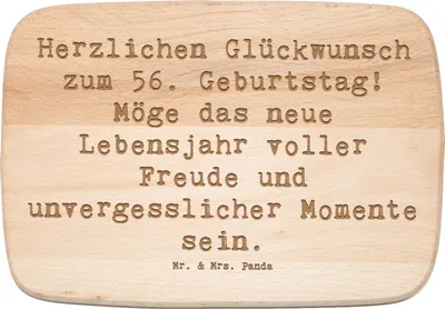 Produktbild von Mr. & Mrs. Panda Schneidebrett Spruch 56. Geburtstag Freude - Transparent - Geschenk, Küchenbrett, Frühstücksbrett, Happy Birthday, Zeit für Erinnerungen, Holzbrett