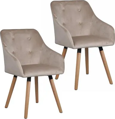 Produktbild von Esszimmerstuhl Küchenstuhl Stuhl 2er Set Vintage Essstuhl Stoff Beige/Grau Samt