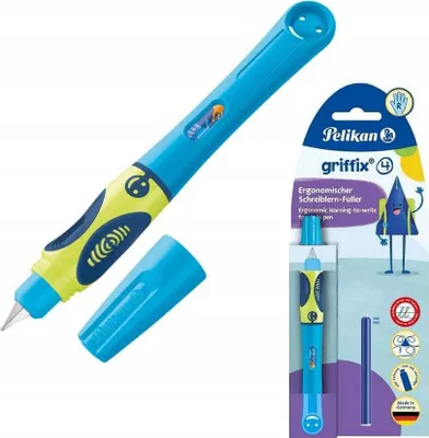 Produktbild von Pelikan griffix® Füller für Rechtshänder, Neon Fresh Blue, Blau, Kartuschenfüllsystem, Blau, Kunststoff, Edelstahl, Rechtshändig