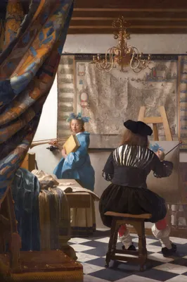 Produktbild von Johannes Vermeer Kunstdruck Bild - Die Malkunst, 1666 (180 x 120 cm)